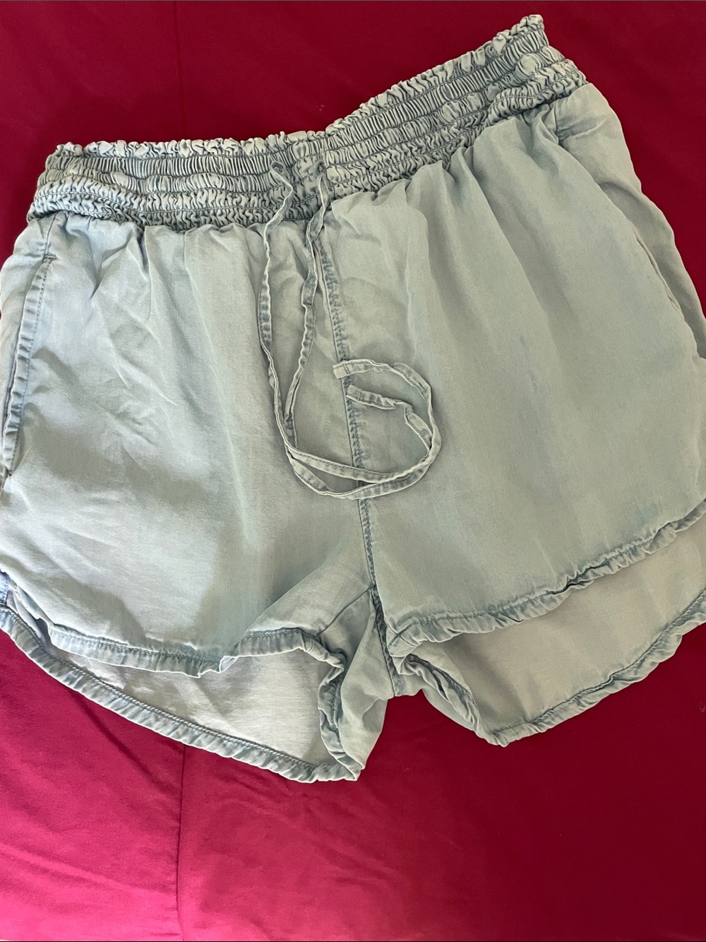 SO faux denim Light Blue Elastic Waist Shorts XS with 2-inch inseam